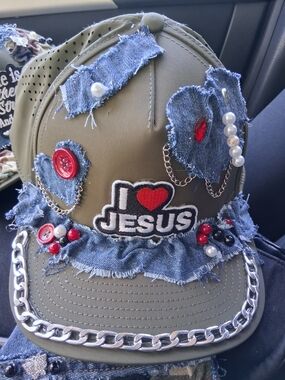 Ladies Custom “I ❤️ Jesus” Denim Trucker Hat